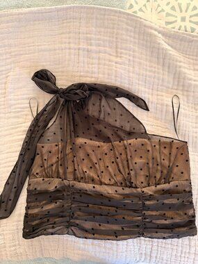 Torrid Chiffon Flocked One Shoulder Polka Dot Crop Top - Size 2